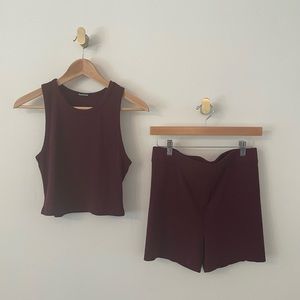 TALENTLESS ribbed racer tank & biker shirt set, merlot